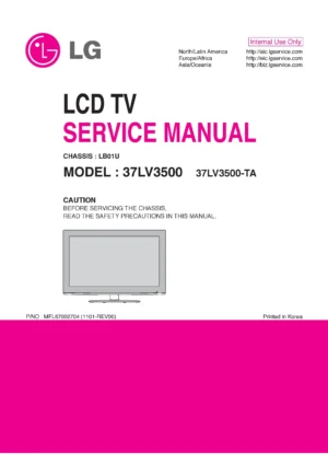 Lg 37lv3500 ta service manual cover with photo's of Beko dryers, model code and contents