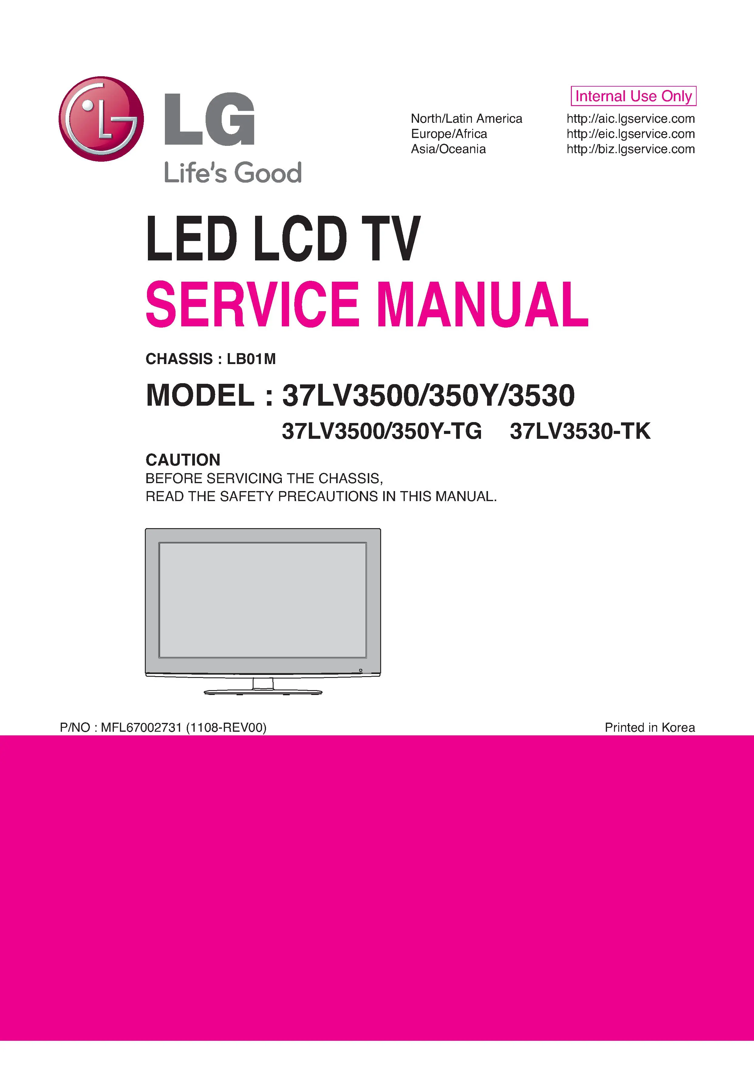 Lg 37lv3500 tg service manual cover with photo's of Beko dryers, model code and contents