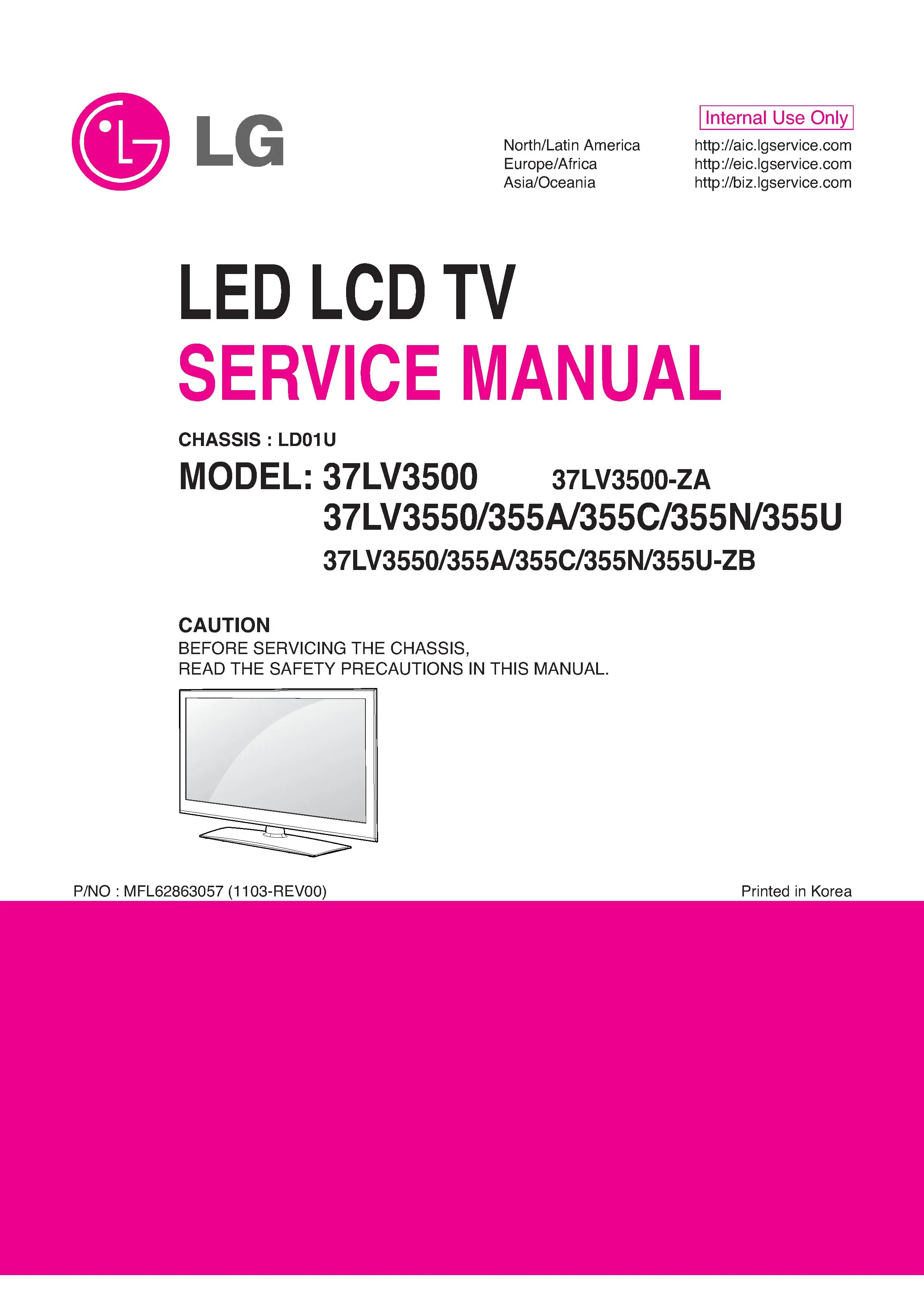 Lg 37lv3500 za service manual cover with photo's of Beko dryers, model code and contents