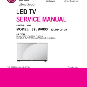 Lg 39lb5600 uh la44b service manual cover with photo's of Beko dryers, model code and contents