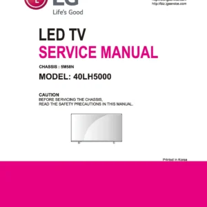 Lg 40lh5000 service manual cover with photo's of Beko dryers, model code and contents