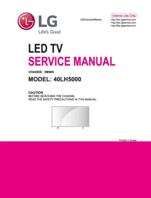 Lg 40lh5000 service manual cover with photo's of Beko dryers, model code and contents
