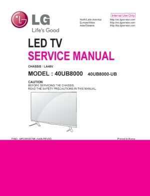 Lg 40ub8000 ub la48v chassis service manual cover with photo's of Beko dryers, model code and contents