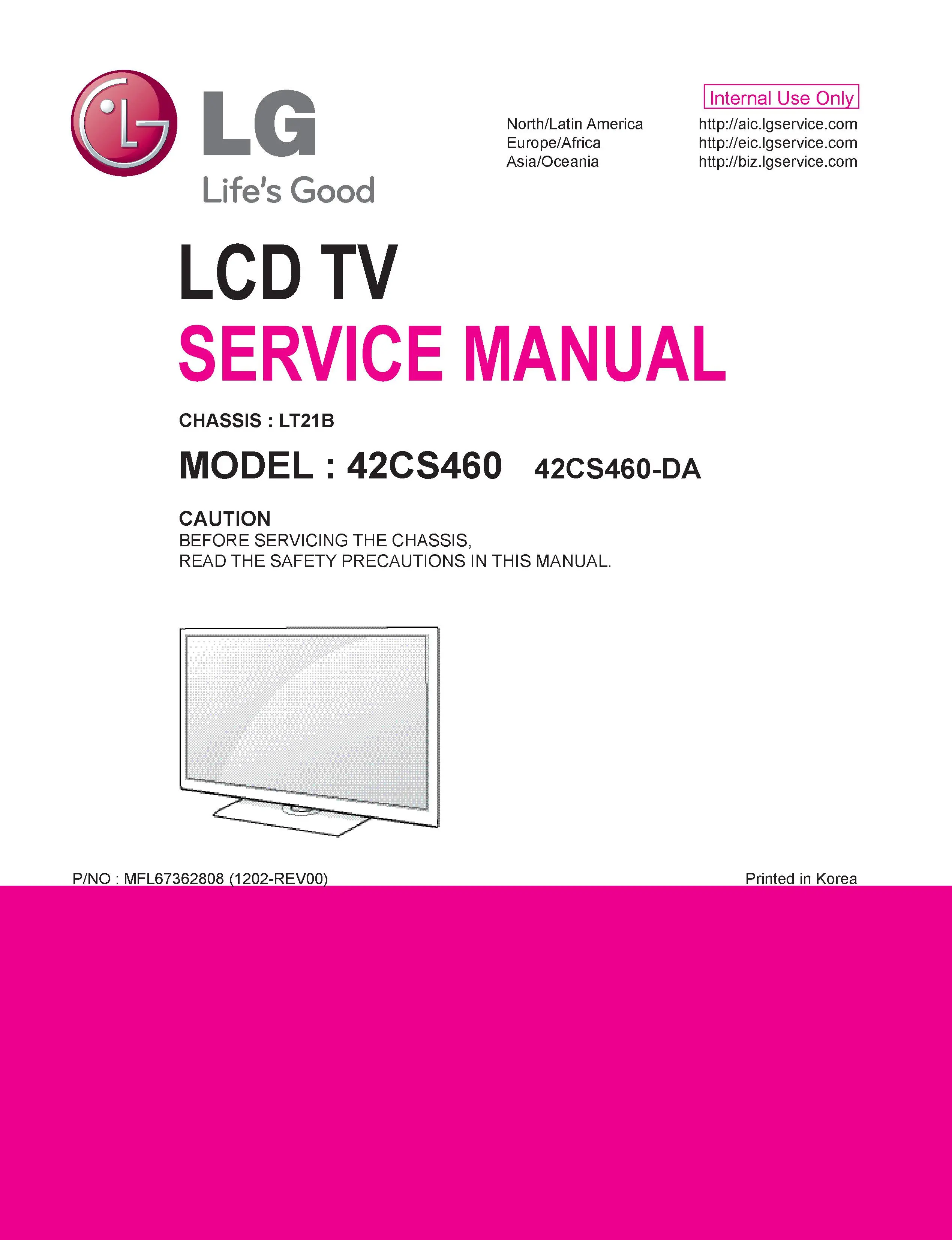 Lg 42cs460 da service manual cover with photo's of Beko dryers, model code and contents
