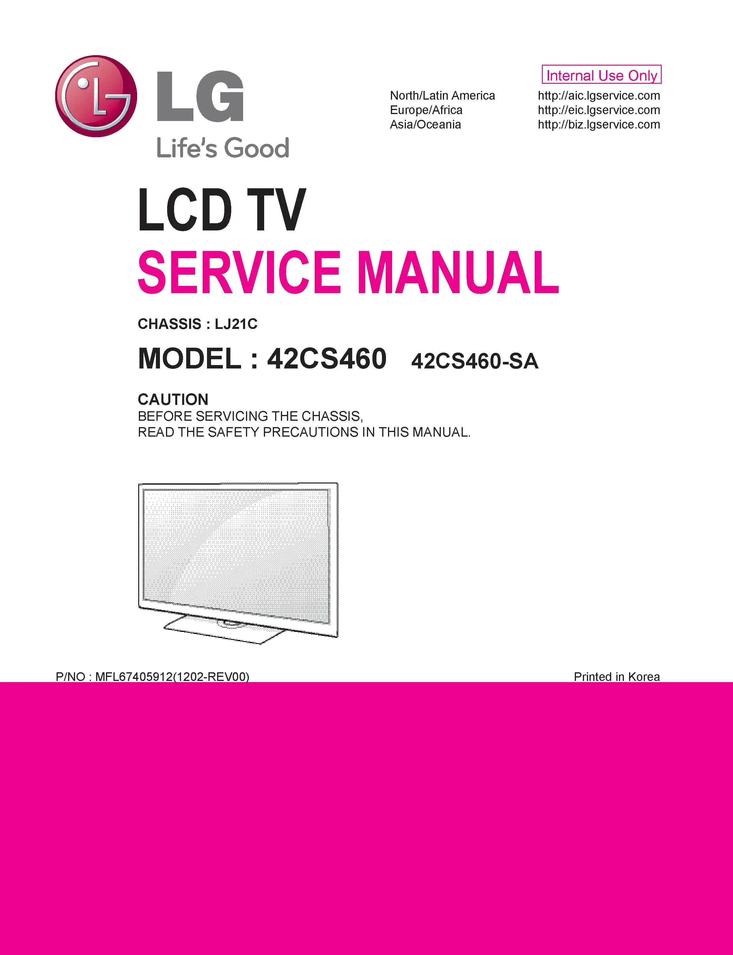 Lg 42cs460 sa service manual cover with photo's of Beko dryers, model code and contents