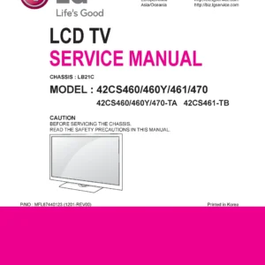 Lg 42cs460 ta service manual cover with photo's of Beko dryers, model code and contents