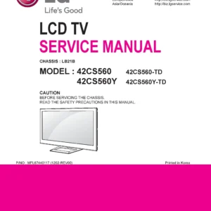 Lg 42cs560 td service manual cover with photo's of Beko dryers, model code and contents