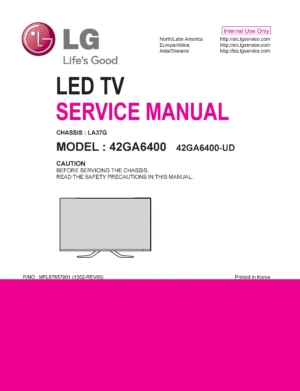 Lg 42ga6400 ud service manual cover with photo's of Beko dryers, model code and contents