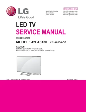 Lg 42la6130 db service manual cover with photo's of Beko dryers, model code and contents
