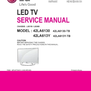 Lg 42la6130 tb service manual cover with photo's of Beko dryers, model code and contents