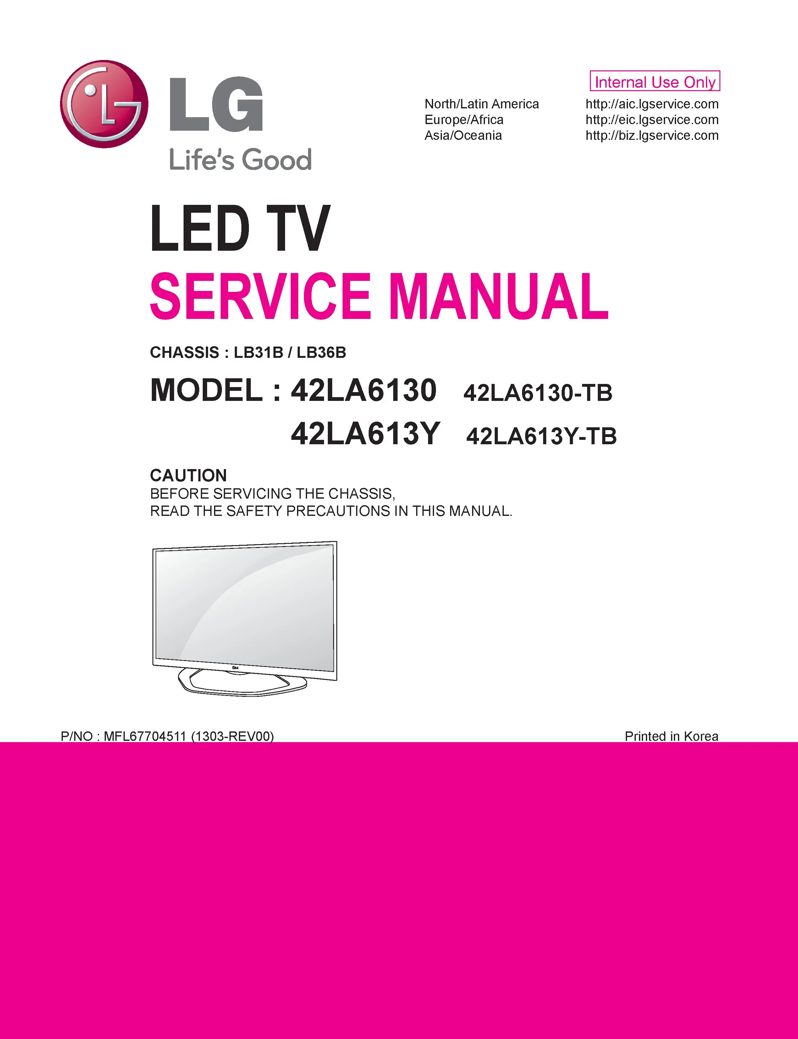 Lg 42la6130 tb service manual cover with photo's of Beko dryers, model code and contents