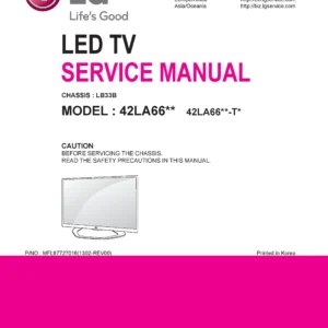 Lg 42la6620 service manual cover with photo's of Beko dryers, model code and contents