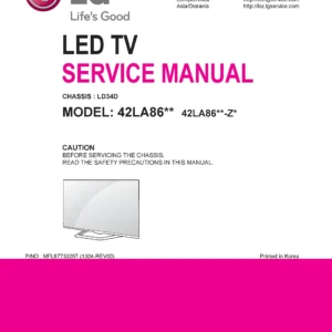 Lg 42la8609 service manual cover with photo's of Beko dryers, model code and contents