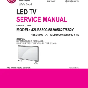 Lg 42lb5800 ta service manual cover with photo's of Beko dryers, model code and contents