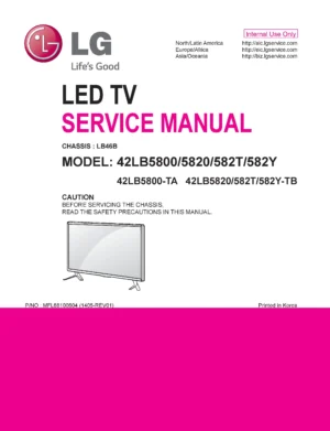 Lg 42lb5800 ta service manual cover with photo's of Beko dryers, model code and contents