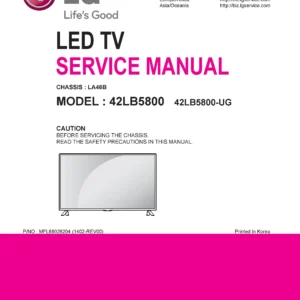 Lg 42lb5800 ug service manual cover with photo's of Beko dryers, model code and contents