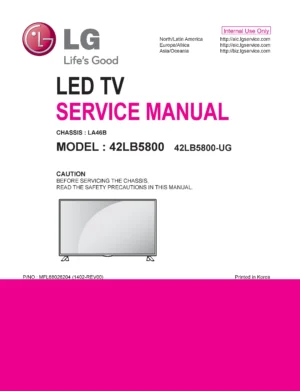 Lg 42lb5800 ug service manual cover with photo's of Beko dryers, model code and contents