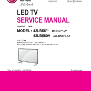 Lg 42lb5800 zm service manual cover with photo's of Beko dryers, model code and contents