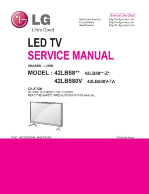 Lg 42lb5800 zm service manual cover with photo's of Beko dryers, model code and contents