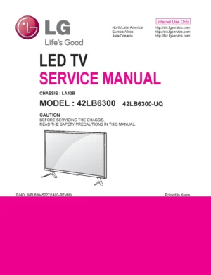 Lg 42lb6300 uq service manual cover with photo's of Beko dryers, model code and contents