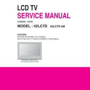 Lg 42lc7d ab service manual cover with photo's of Beko dryers, model code and contents