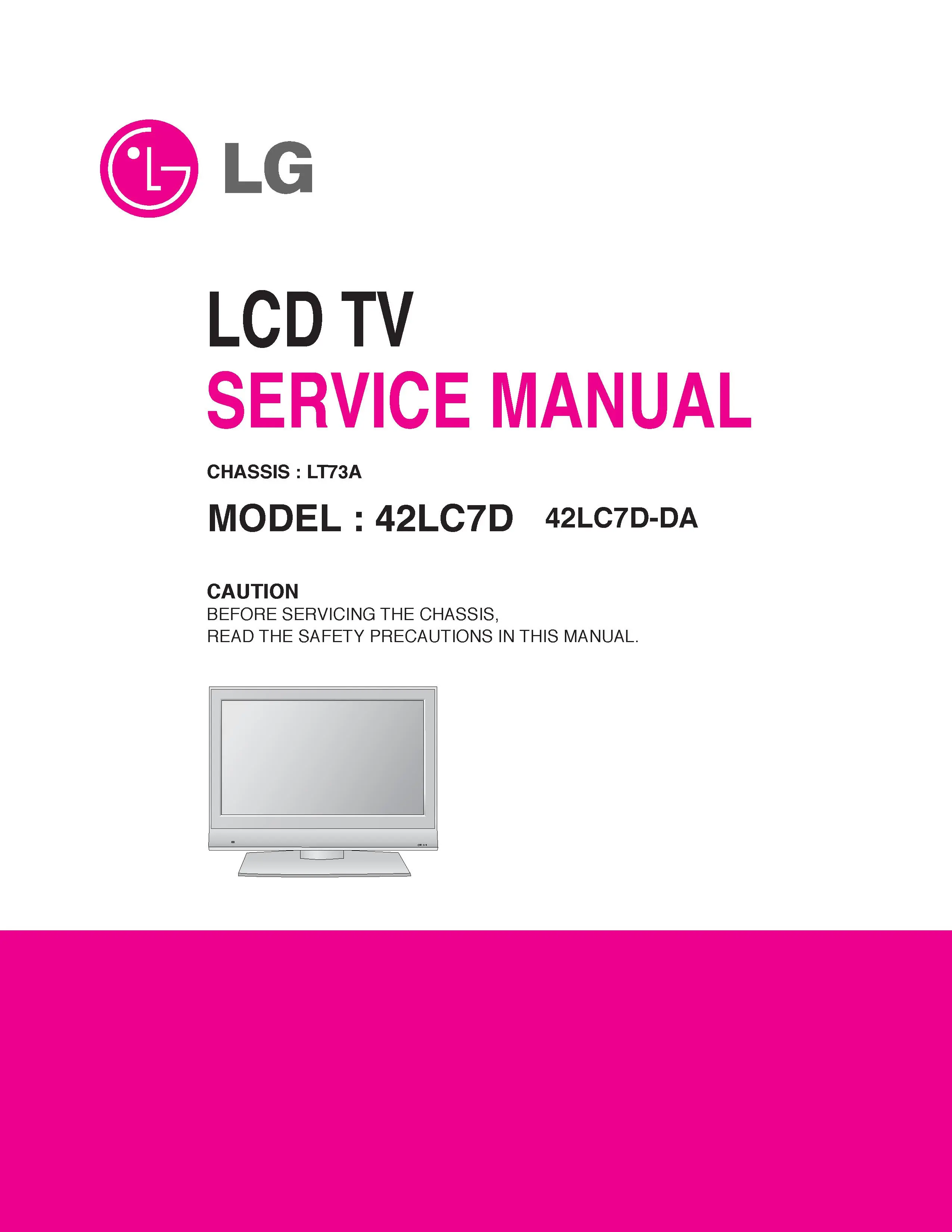 Lg 42lc7d da service manual cover with photo's of Beko dryers, model code and contents