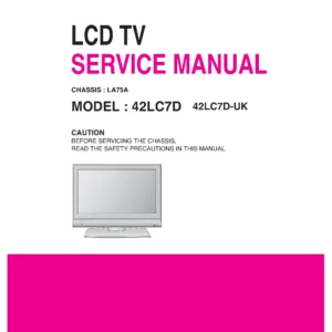Lg 42lc7d uk service manual cover with photo's of Beko dryers, model code and contents