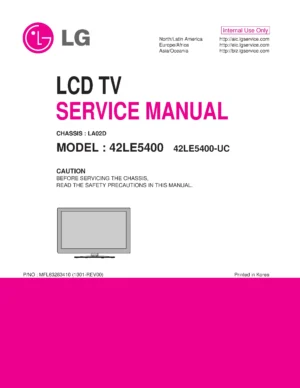 Lg 42le5400 service manual cover with photo's of Beko dryers, model code and contents
