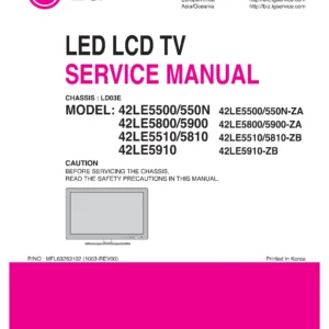Lg 42le5500 42le550n service manual cover with photo's of Beko dryers, model code and contents