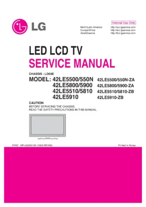 Lg 42le5800 42le5900 service manual cover with photo's of Beko dryers, model code and contents