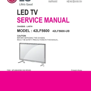 Lg 42lf5600 service manual cover with photo's of Beko dryers, model code and contents