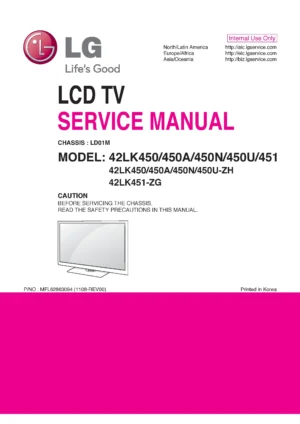 Lg 42lk450u zh service manual cover with photo's of Beko dryers, model code and contents