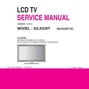 Lg 42lk530t service manual cover with photo's of Beko dryers, model code and contents