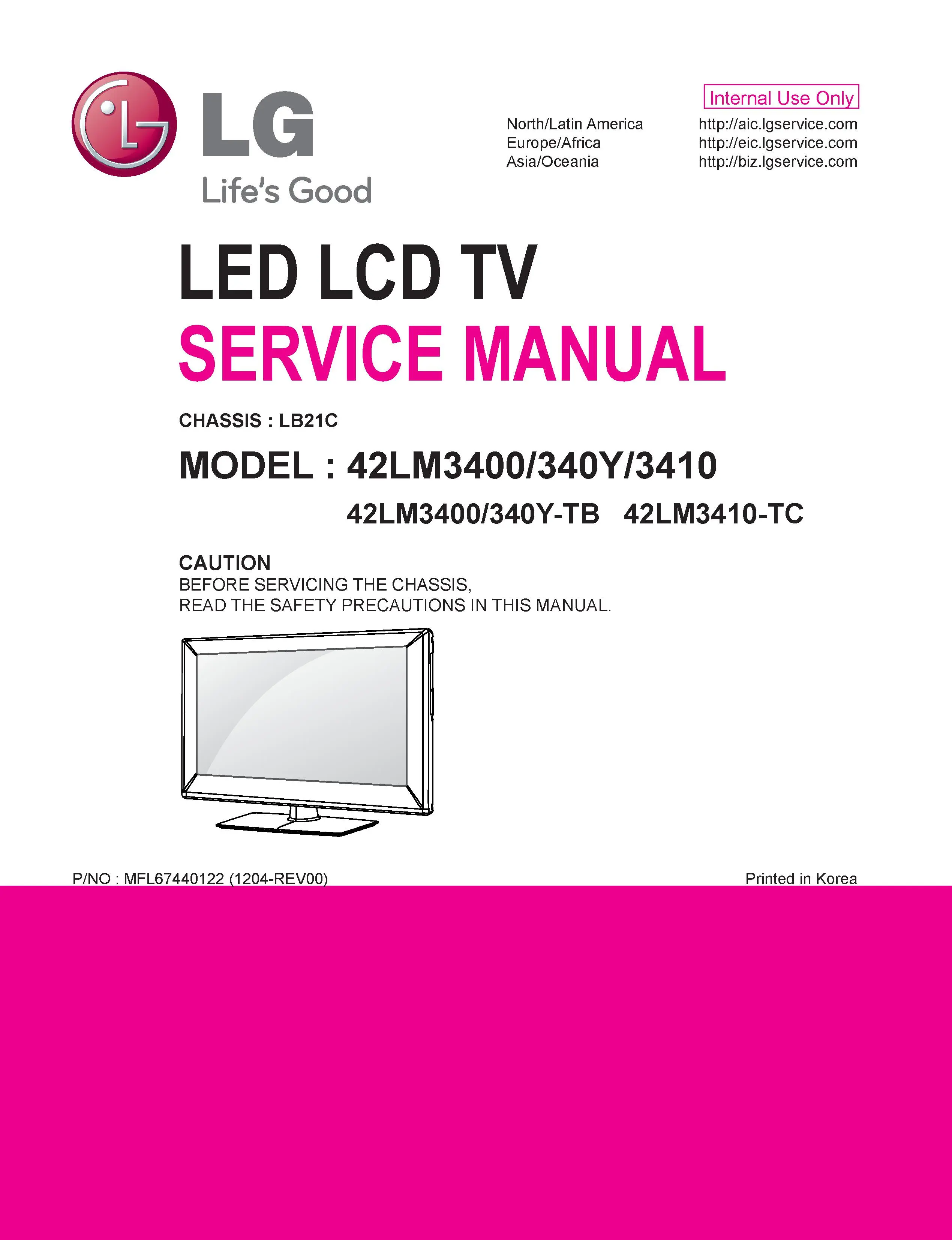 Lg 42lm3400 tb service manual cover with photo's of Beko dryers, model code and contents
