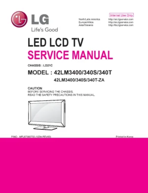 Lg 42lm3400 za service manual cover with photo's of Beko dryers, model code and contents