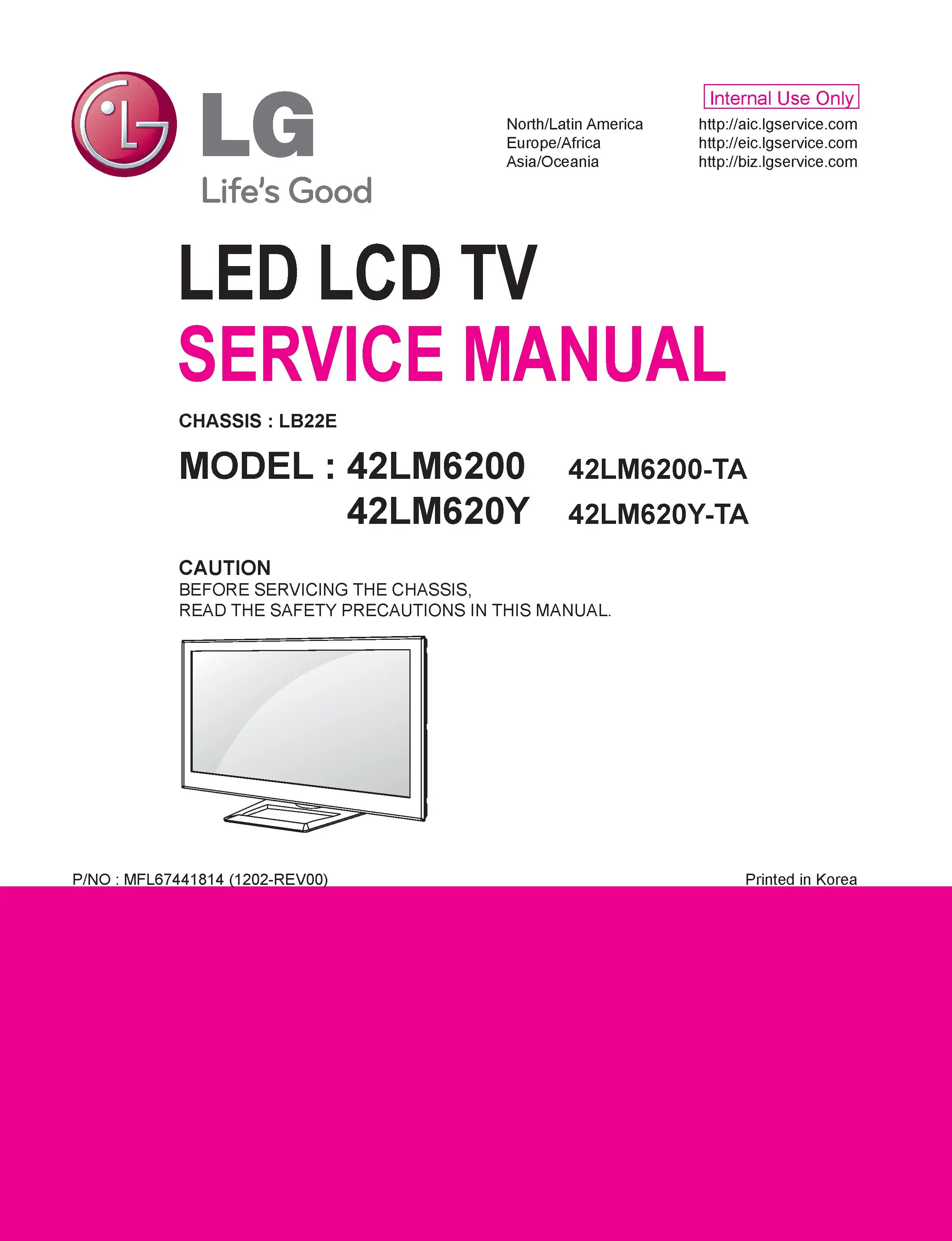 Lg 42lm6200 ta service manual cover with photo's of Beko dryers, model code and contents