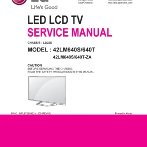 Lg 42lm640t service manual cover with photo's of Beko dryers, model code and contents