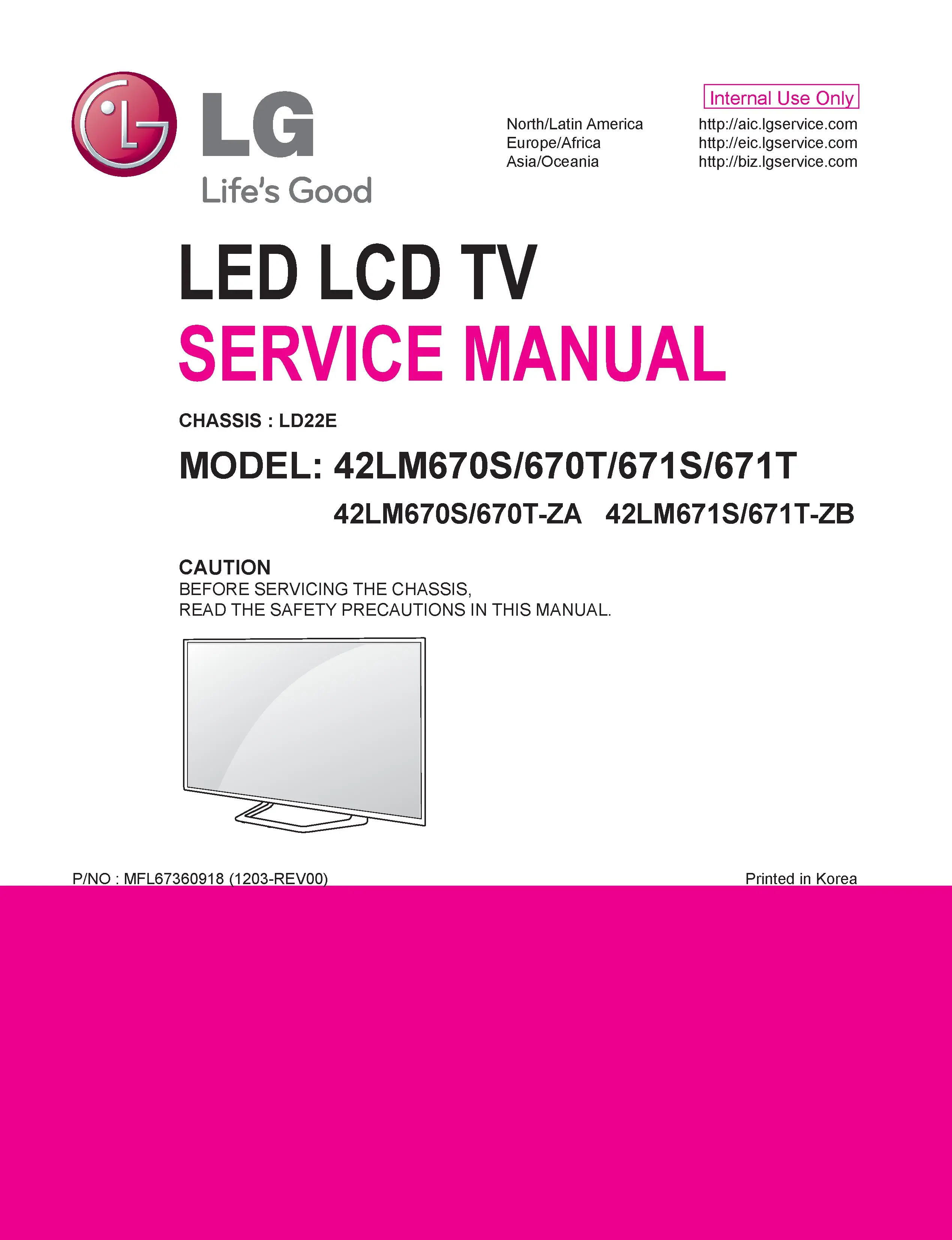 Lg 42lm670t service manual cover with photo's of Beko dryers, model code and contents