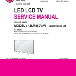 Lg 42lm860v service manual cover with photo's of Beko dryers, model code and contents