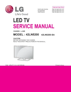 Lg 42ln5200 sa service manual cover with photo's of Beko dryers, model code and contents