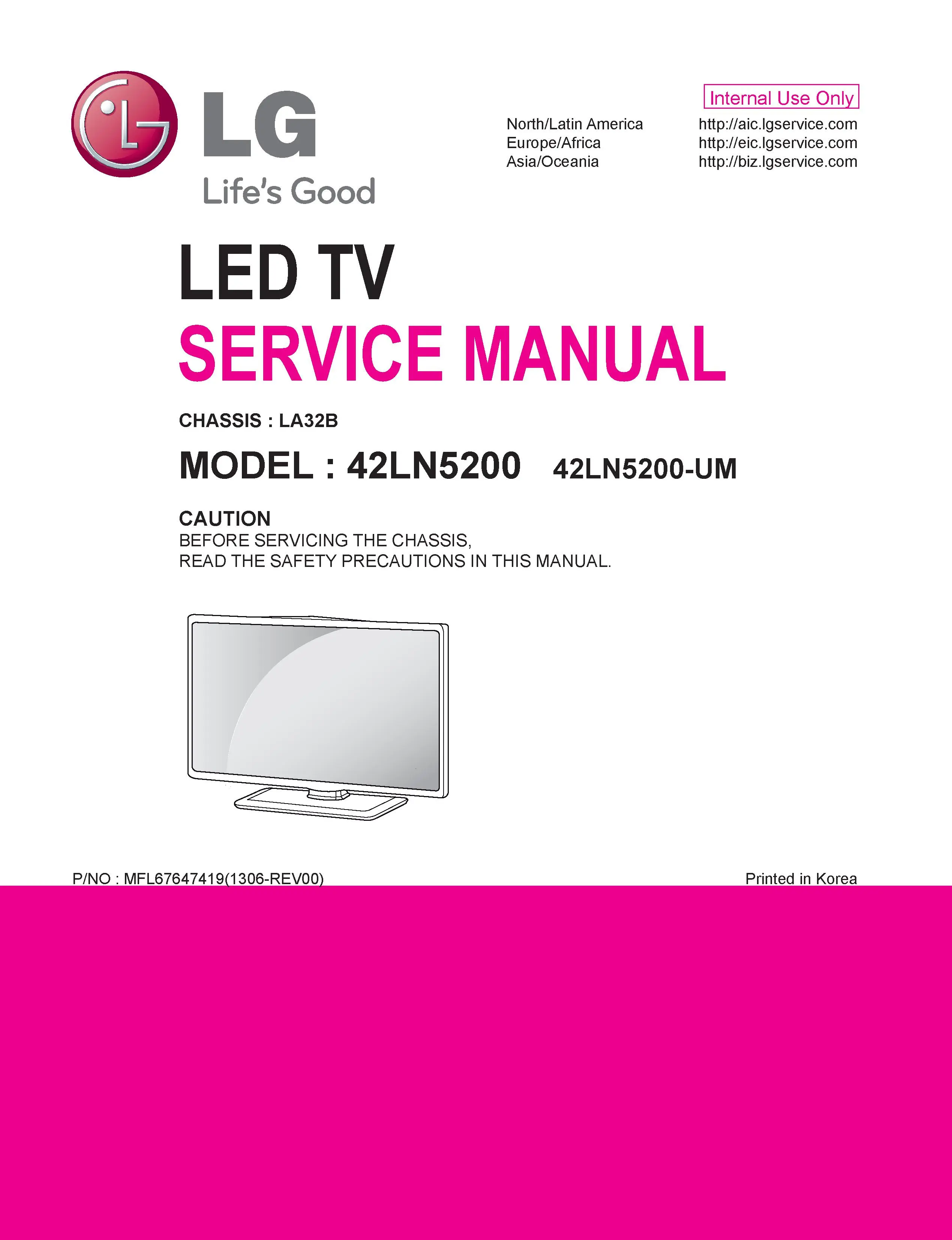 Lg 42ln5200 um service manual cover with photo's of Beko dryers, model code and contents