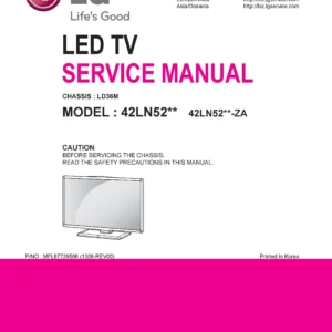 Lg 42ln5200 za service manual cover with photo's of Beko dryers, model code and contents