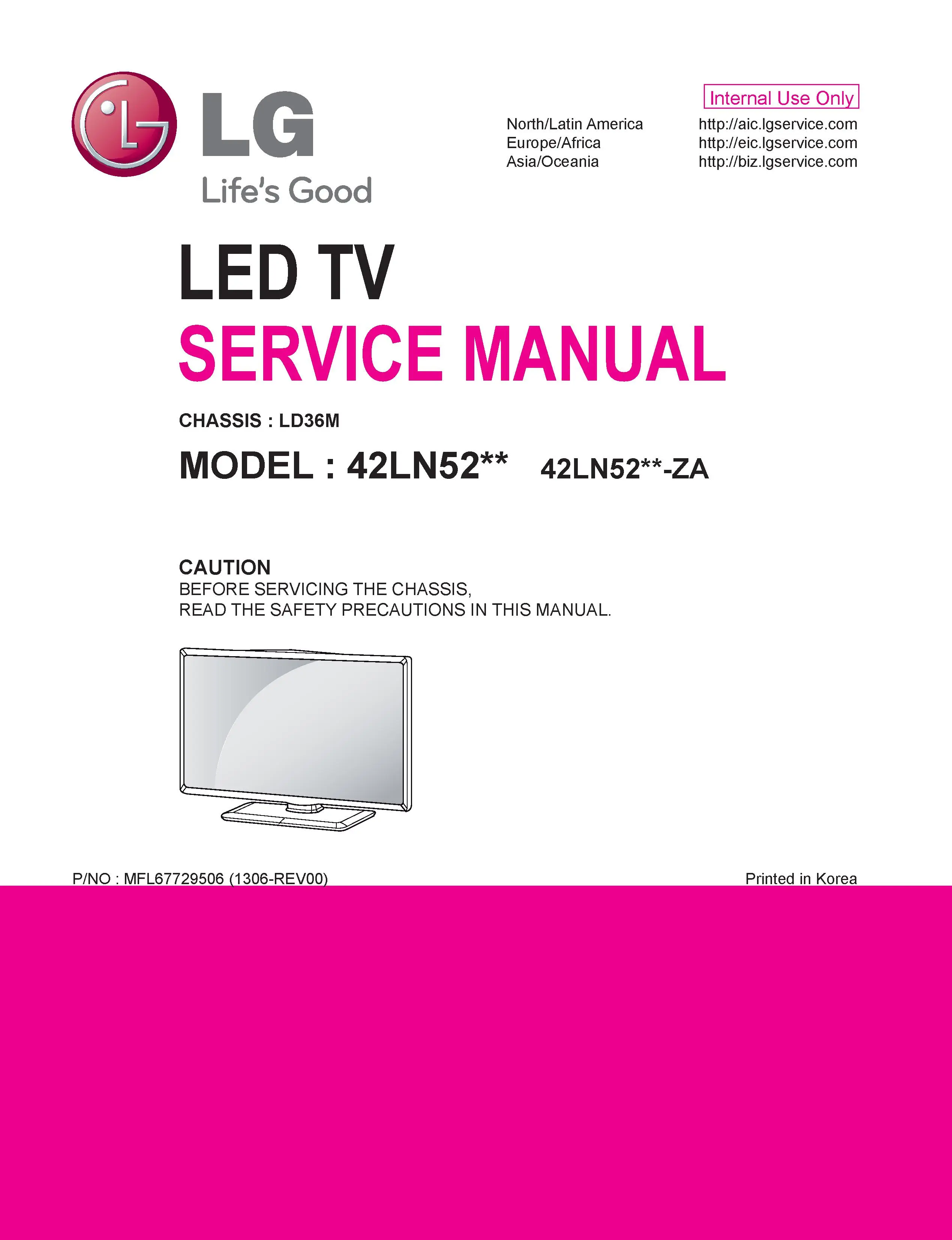 Lg 42ln5200 za service manual cover with photo's of Beko dryers, model code and contents