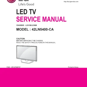 Lg 42ln5400 ca service manual cover with photo's of Beko dryers, model code and contents