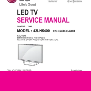 Lg 42ln5400 da service manual cover with photo's of Beko dryers, model code and contents
