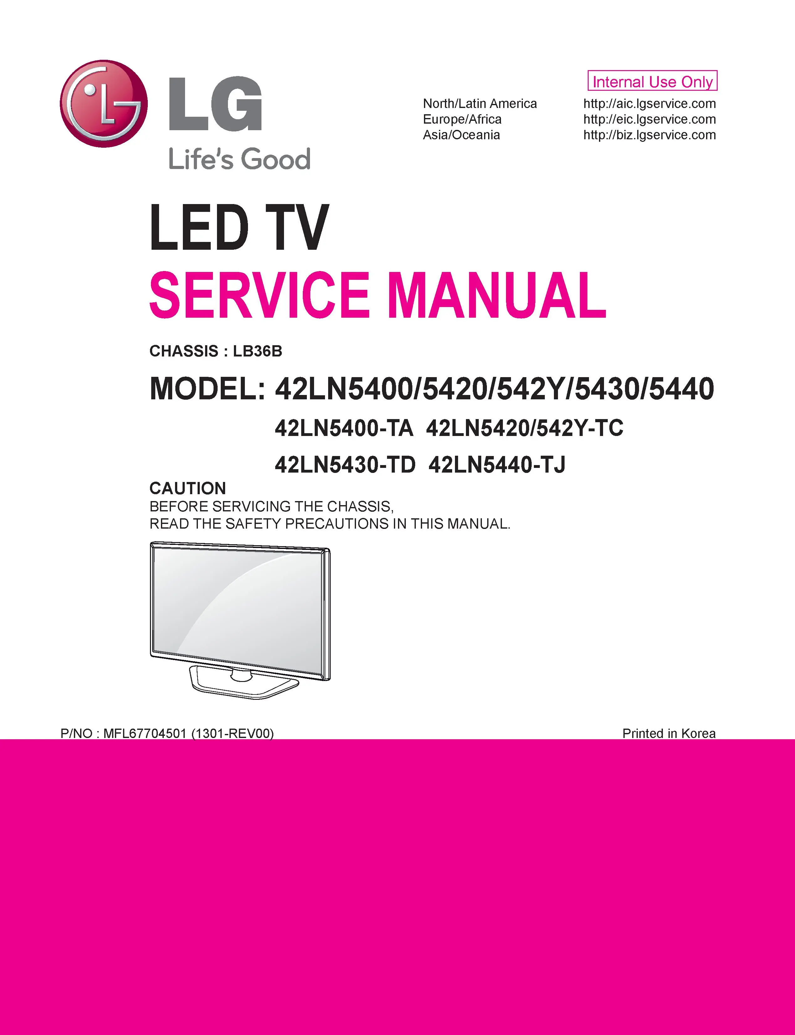 Lg 42ln5400 ta service manual cover with photo's of Beko dryers, model code and contents
