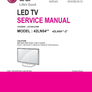 Lg 42ln5406 service manual cover with photo's of Beko dryers, model code and contents