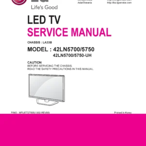 Lg 42ln5700 uh service manual cover with photo's of Beko dryers, model code and contents