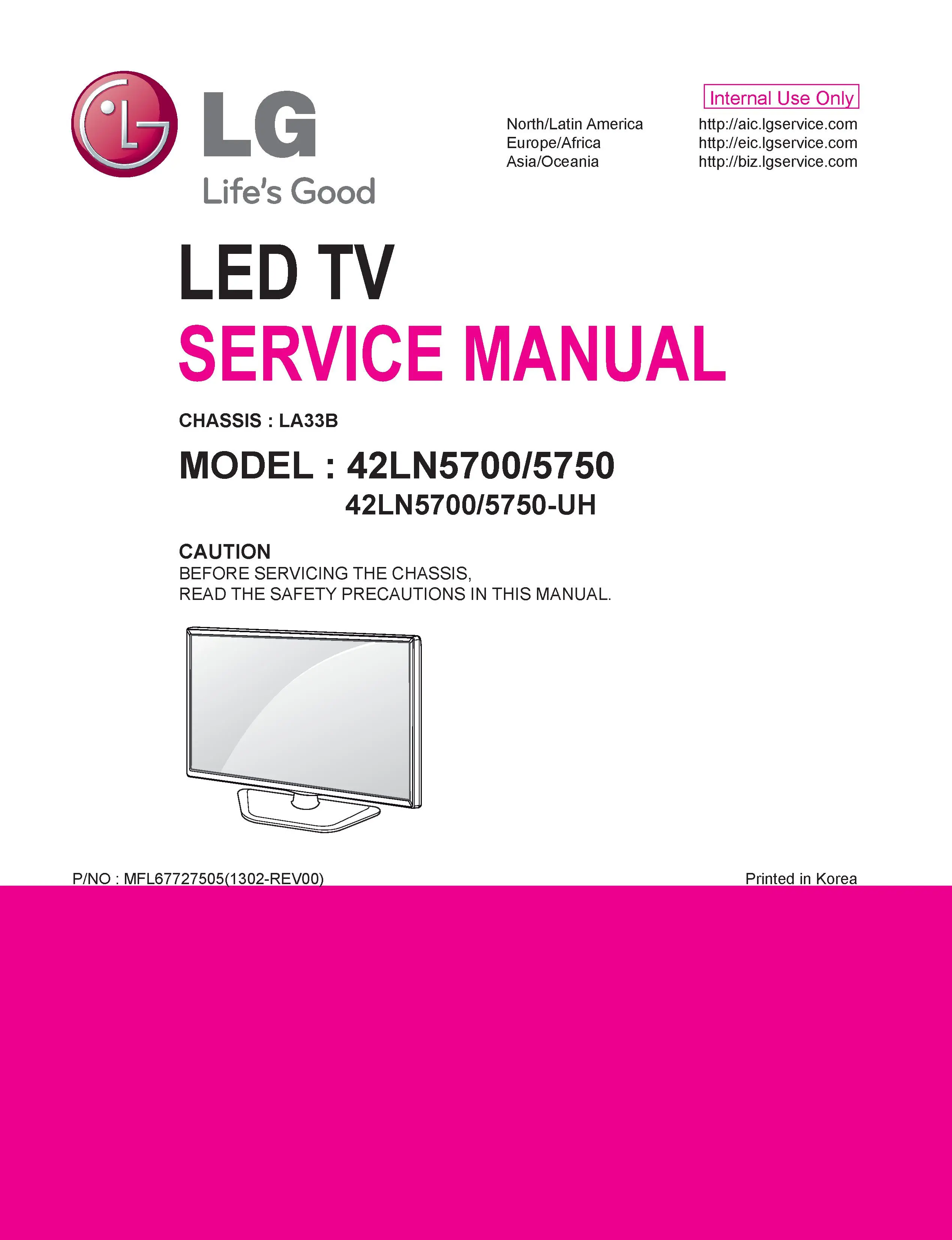 Lg 42ln5700 uh service manual cover with photo's of Beko dryers, model code and contents