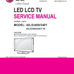 Lg 42ls3400 ta service manual cover with photo's of Beko dryers, model code and contents